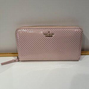 kate spade new york Pale Pink & Gold Dot Large Zip Wallet EUC